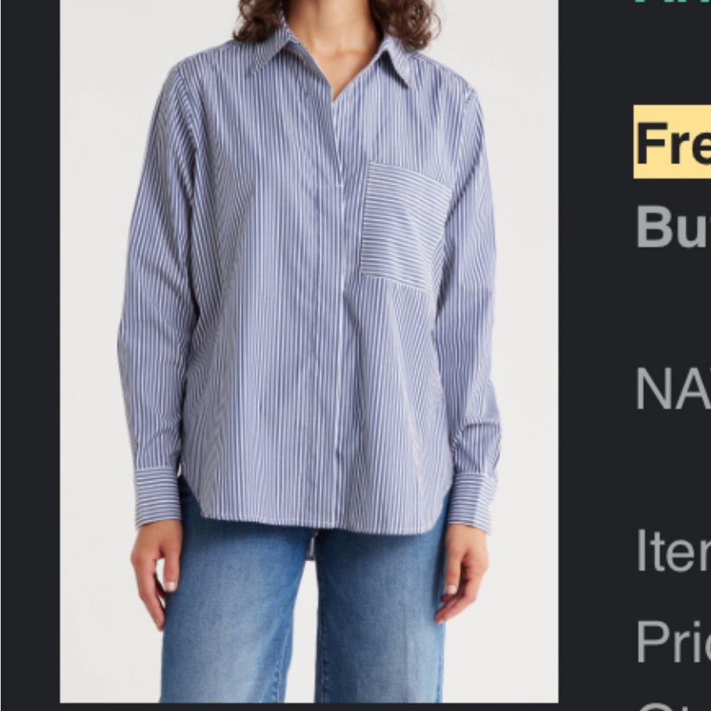 Classic Blue Stripe Boyfriend Cut Button-Down Shirt